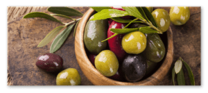 Glasbild Oliven Variation