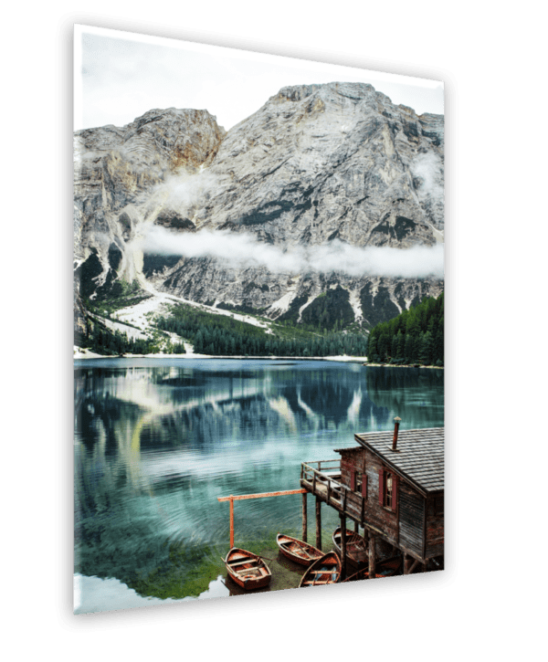 Glasbild Tiroler Seenlandschaft Ansicht schräg